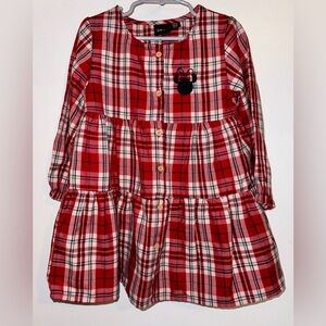 Primark Disney Minnie Mouse Long Sleeve Holiday Red Plaid Tiered Dress Size 3-4